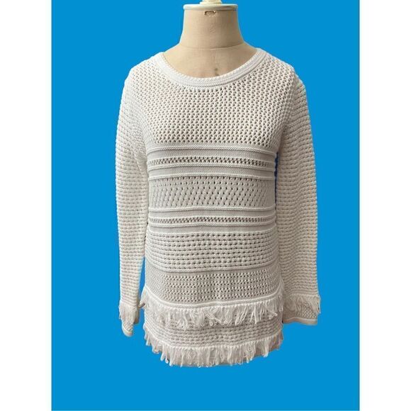 Workshop Republic Clothing White Cotton Fringe Sweater / SZ: xs - Picture 2 of 6
